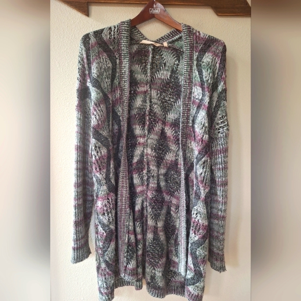 Soft Surroundings Tortuga Longline Knit Open Cardigan Purple Multi  Size S/M
